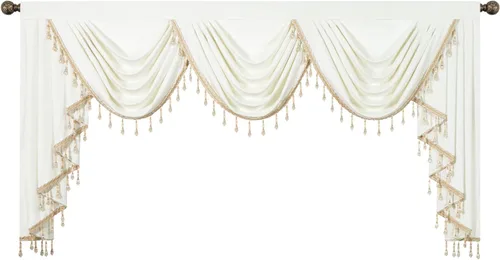 Vista 68 de VOGOL Cenefa de cortinas de terciopelo grueso para dormitorio, cenefas de cascada de lujo con aislamiento térmico dorado para sala de estar formal