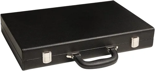 Vista 2 de Juego de Backgammon Premium de 16 pulgadas, tamaño mediano, tablero negro, puntos blancos y rojos escarlata