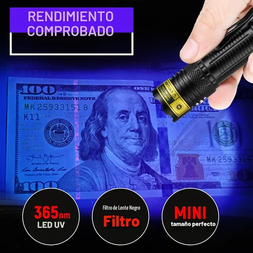 Vista 3 de Linterna UV USB-C recargable 365nm, mini linterna de luz negra UV B72-365 (azulado)