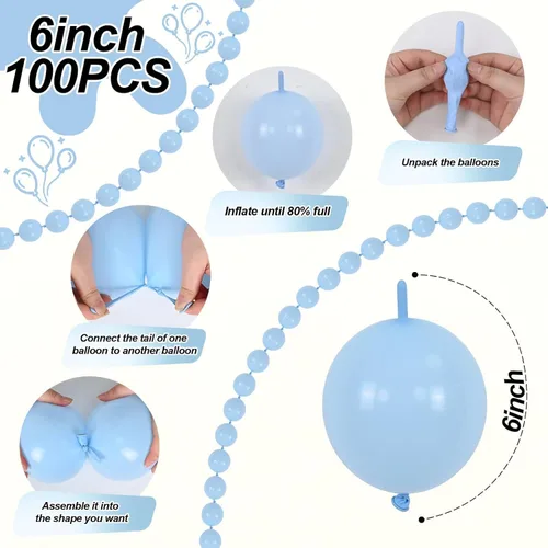 Vista 2 de Globos de Enlace Azul Claro, 60 Piezas de 6 Pulgadas Globos Pequeños de Enlace Rápido Azul Bebé para Hacer Pared de Globos, Arco de Corazón, Globos
