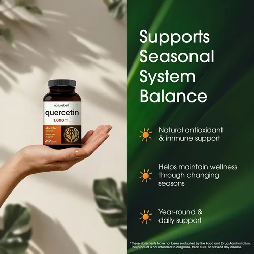 Vista 4 de NatureBell Quercetina 1000 mg por porción 240 cápsulas, suplemento de quercetina ultra fuerte Bioflavonoides para un apoyo inmunológico