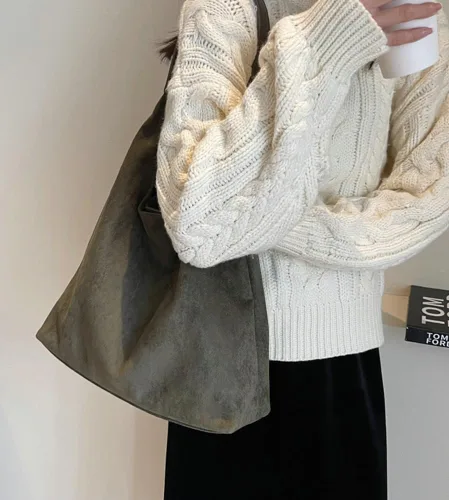 Vista 4 de Bolsos de ante modernos para mujer Bolsos de trabajo Bolsos de ante retro Bolso de mano holgado para viajes Bolso de oficina Bolso universitario 2025