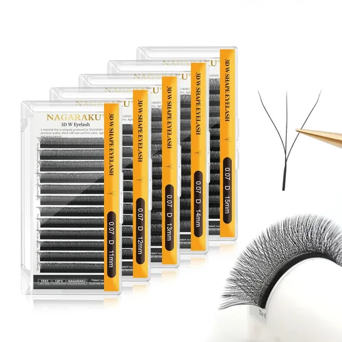 Vista 385 de NAGARAKU Extensiones de pestañas prefabricadas en abanico 3D W 0.05 C 0.315 0.05-C 3D W