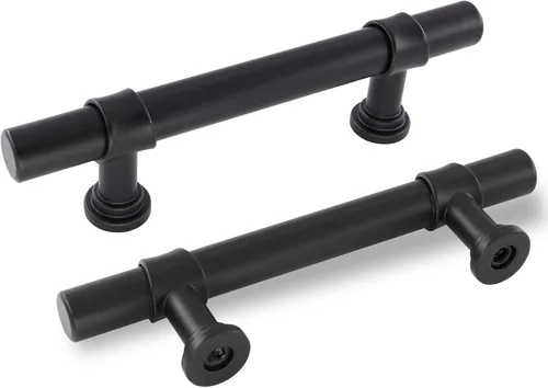 Vista 9 de Rergy Paquete de 5 tiradores de cajón color negro mate, manijas de gabinete de cocina de 3-3/4 pulgadas, accesorios de acero inoxidable y zinc