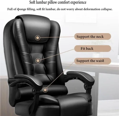 Vista 5 de Executive Leather Office Chair Big and Tall Reclining Swivel Desk Chair Adjustable Height with Footrest and Armrest(/Beige)