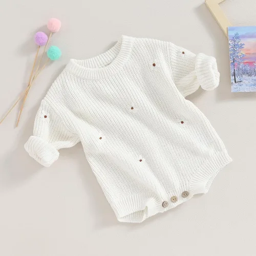 Vista 2 de Suéter de bebé para niña pequeña, bordado de flores, suéter de punto de gran tamaño, sudadera para otoño e invierno