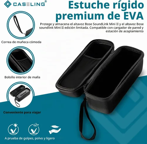 Vista 2 de Funda de viaje Caseling de EVA rígida prémium para miniparlante Bluetooth Bose Soundlink Negro