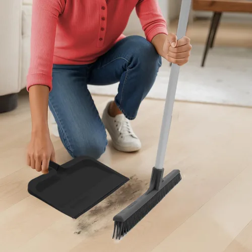 Vista 7 de Superio Recogedor con clip con borde de goma, bandeja de plástico duradero de 10 pulgadas de ancho con mango de agarre cómodo, recogedor de Negro
