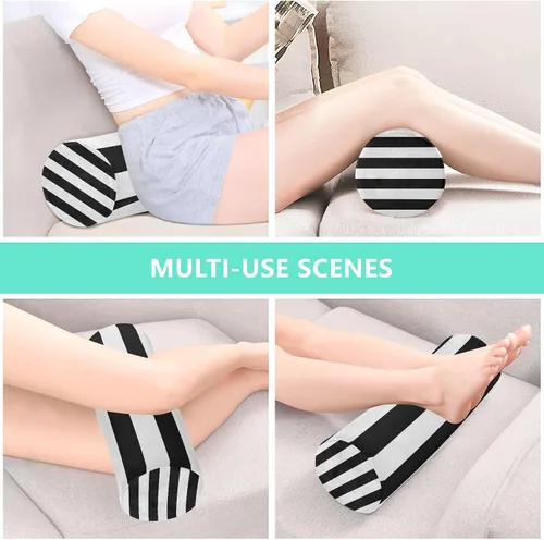Vista 7 de Almohada redonda con funda a rayas blancas y negras para el cuello, almohada cervical, soporte de cuello de espuma viscoelástica para dormir