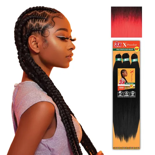 Vista 74 de Sensationnel X-Pression - Trenzas sintéticas prestiradas, 3 unidades, 58 pulgadas, negro azabache 1 Cabello trenzado, Kanekalon, ignífugo