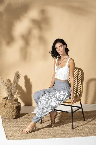 Vista 6 de The Veshti Company Pantalones unisex de cintura alta 100 algodón holgados bohemios pantalones de vestir para mujer ropa de yoga pantalones