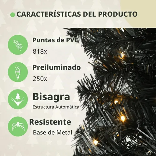 Vista 3 de GOOBED - Árbol de Navidad negro preiluminado de 6 pies con control remoto y 11 modos de luz Black Pre-Lit Spruce Hinged Artificial Halloween