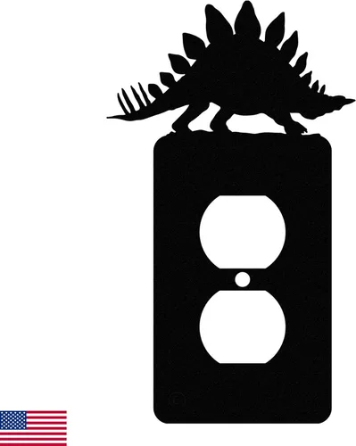 Vista 16 de Brachiosaurus Dinosaur - Placa de pared dúplex individual (potencia única, negro) American Steel Decorative Electrical Covers, 1-gang Outlet