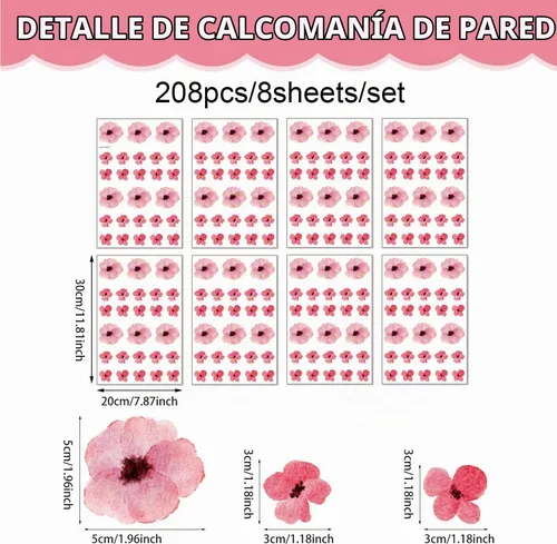 Vista 2 de 208Pcs Pegatinas de Pared de Flores Boho, Calcomanías de Pared de Flores Rosas, Autoadhesivas, Flores Silvestres de Acuarela Neutrales Extraíbles