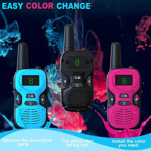 Vista 3 de Walkie Talkies para niños 3Pack de largo alcance: juguetes para niños de 8 a 12 años - regalos para niñas de 6 a 8 y 8 a 10 años Walky Talky