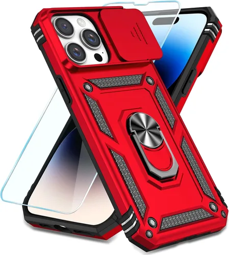 Vista 2 de SunStory Compatible con iPhone 13 Case/iPhone 14 Case con Protector de Pantalla HD y Cubierta de Cámara Deslizante y Soporte de Anillo Giratorio