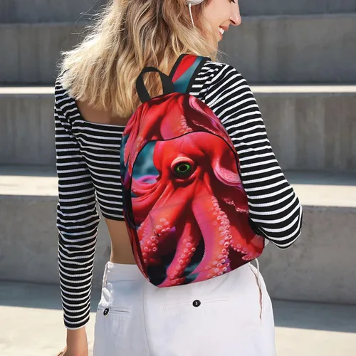 Vista 7 de Mochila brillante de la decoración de la Navidad Mochila casual ligera Mochila de lona multiusos con compartimento para portátil, pulpo rojo
