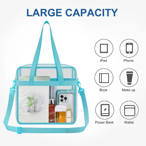 Vista 4 de USPECLARE Clear Tote Bag for Stadium Events, 12x6x12 Transparent Stadium Bag for Work, Sports Games,Gym，Concerts