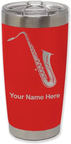 Vista 34 de LaserGram Vaso aislado al vacío de 20 onzas, saxofón, grabado personalizado incluido (negro)