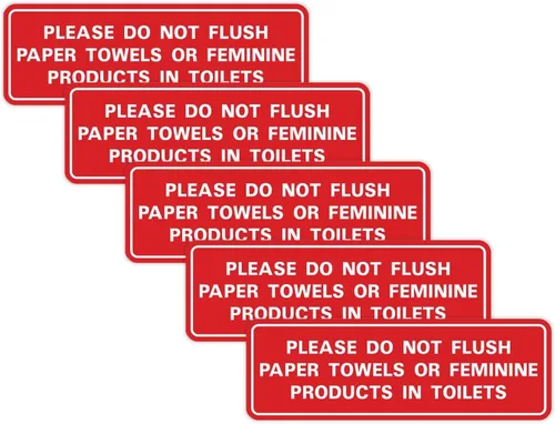 Vista 46 de All Quality Estándar Please Do Not Flush Toallas de papel o productos femeninos en inodoros puerta o pared Letrero Negro - Pequeño (1 paquete)