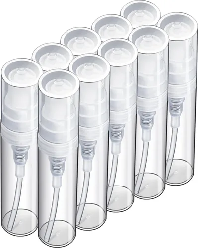 Vista 8 de Fandamei Mini botella de spray, paquete de 10 mini botellas de plástico de 0.1 fl oz vacías, perfume recargable de niebla fina, botella de spray