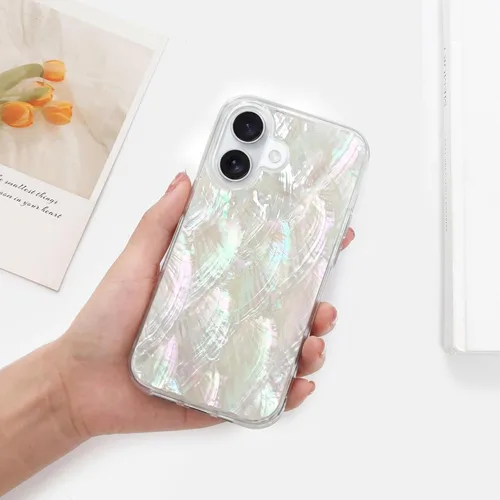 Vista 7 de Funda para iPhone 16 fabricada con concha marina genuina única, duradera, impresionante hermosa, protección contra caídas, funda estética de lujo