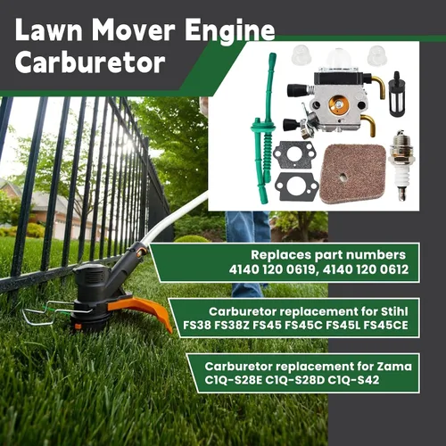 Vista 2 de ALL-CARB Kit de carburador FS55R de repuesto para Stihl FS45 FS46 FS46C FS55 HS45 FC55 FS55R FS55R FS55RC FS38 FS45C KM55R Recortadora de cuerdas