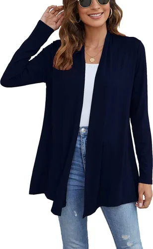Vista 3 de Ladlop Cárdigan ligero con frente abierto para mujer, manga larga, casual, suave, drapeado, cárdigan de otoño