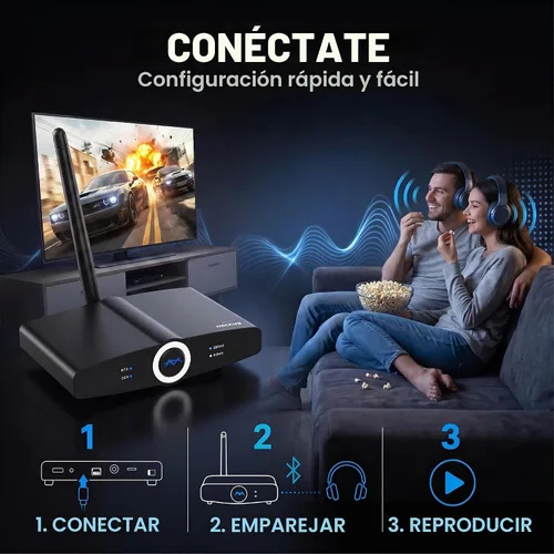 Vista 4 de Transmisor o receptor de audio Bluetooth de largo alcance para TV, PC estéreo, conectar altavoces, auriculares, teléfono, adaptador inalámbrico