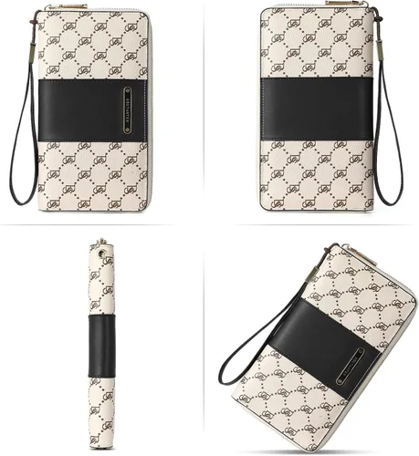 Vista 5 de BOSTANTEN - Carteras de cuero para mujer, bloqueo de identificación por radio frecuencia (RFID), cierre de cremallera alrededor, tarjetero, cartera