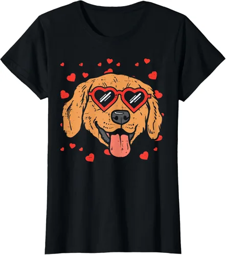 Vista 35 de Golden Retriever cara corazón gafas día de San Valentín perro regalo camiseta Negro
