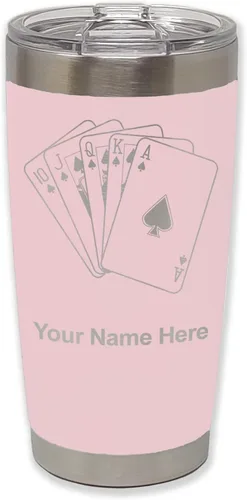 Vista 20 de LaserGram Vaso aislado al vacío de 20 onzas, tarjetas de póquer Royal Flush con grabado personalizado incluido (negro)