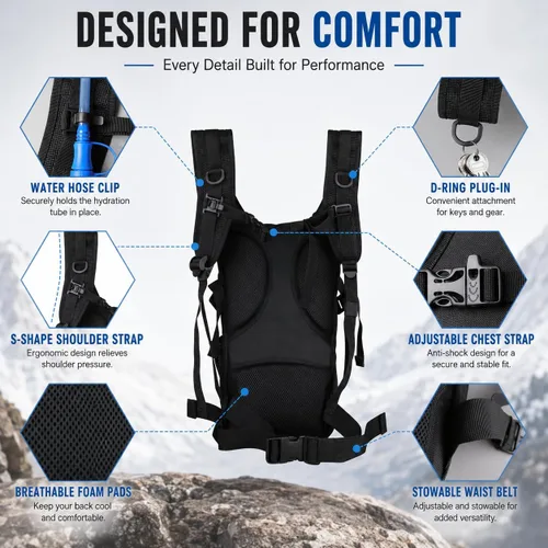 Vista 5 de Tactical Hydration Backpack 2L Water Bladder - Lightweight Durable Pack for Hiking, Running, Outdoor Adventures, Adjustable Straps & Leak-Proof