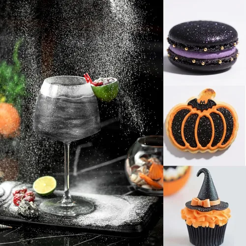 Vista 4 de Polvo de brillo comestible negro - Colaele 5 gramos de polvo de lustre de grado alimenticio, brillo metálico, espolvoreado de fantasía para decorar