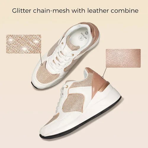 Vista 2 de K KIP WOK Zapatos deportivos de tacón alto para mujer, con plataforma con cordones, zapatos ocultos, ligeros, informales, gruesos, a la moda