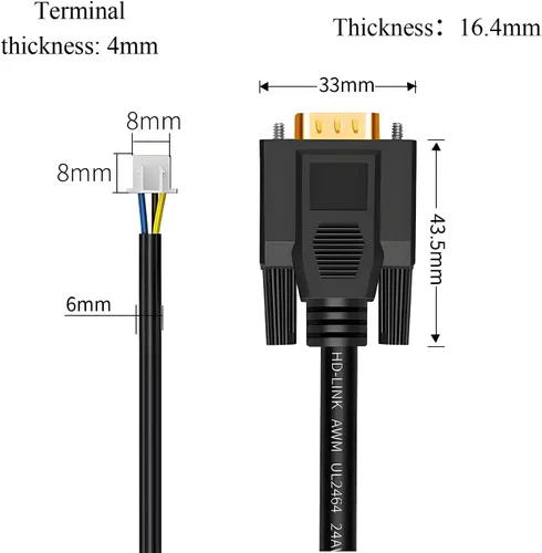 Vista 5 de Cable serie DB9 RS232 hembra de 5 pies a 3 terminales de cableado (2 3 5 pines), cable de extensión 24AWG 9Pin XH2.54 para comunicación de datos