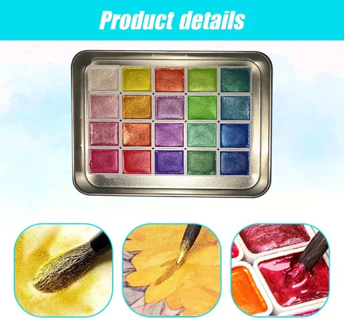 Vista 3 de Juego de pintura de acuarela de 20 colores, mini pintura de acuarela que cambia de color 2026, juego de pinturas de acuarela metálicas, caja