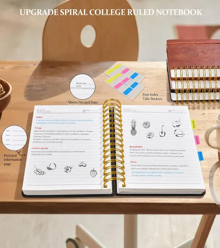 Vista 6 de Cuaderno de espiral rayado de 8.5"×11", 300 páginas con tapa dura de cuero, diarios para mujeres y hombres, cuadernos universitarios rayados A4