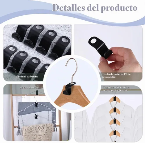 Vista 4 de MCPINKY - Ganchos extensores de colgador, 50 ganchos para colgar ropa Ahorradores de espacio en el armario para colgar ropa, color negro
