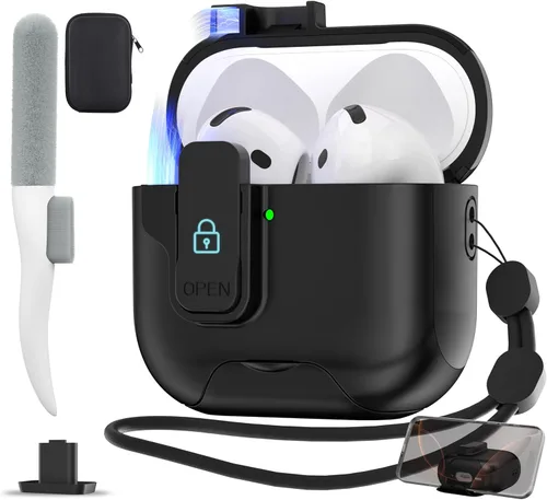 Vista 28 de Maxjoy Funda protectora para AirPods Pro 3 con kit de limpieza, funda rígida militar con bloqueo que absorbe los golpes, azul oscuro