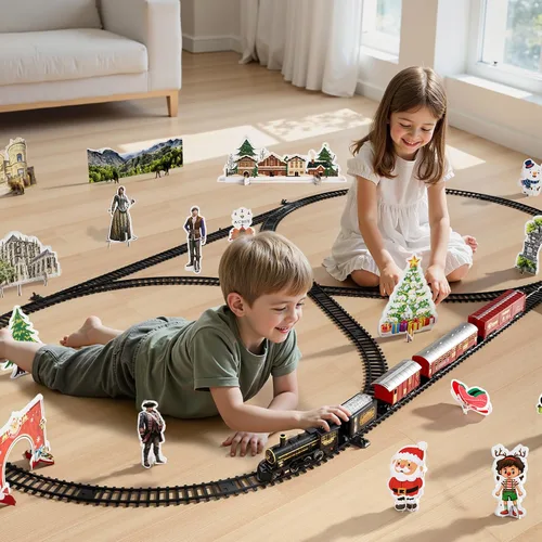 Vista 2 de NIPLOOOW Juego de tren para niños de 4 a 8 años, juguete de tren eléctrico con sonido realista, luces y humo para debajo del árbol de Navidad