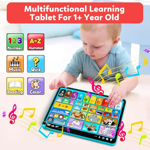 Vista 2 de Peacurh Tableta de Juguete de Aprendizaje Trilingüe con Música y Sonido, Juguetes de Terapia Musical del Habla Montessori, Regalos para Niño, Niña
