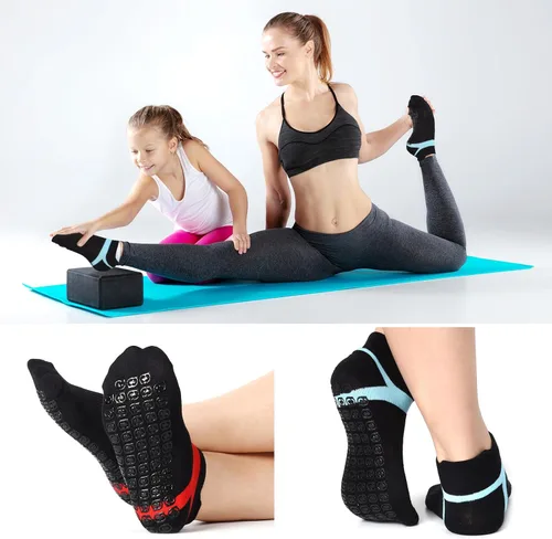 Vista 5 de Jspupifip 4 pares de calcetines antideslizantes de agarre de pilates, calcetines de yoga antideslizantes, calcetines de fútbol de algodón con cojín
