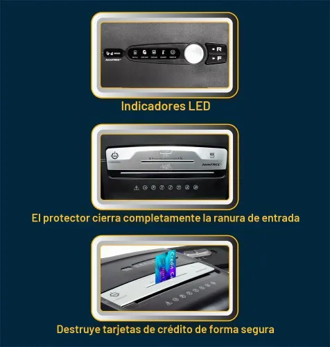 Vista 6 de Aurora JamFree - Trituradora de papel/tarjetas de crédito (8 hojas microcortadas), Negro/Plateado