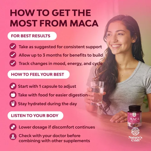 Vista 2 de Cápsulas de raíz de maca para mujeres, potente suplemento herbario con mezcla mejorada femenina de raíz de maca roja, amarilla y negra, certificado