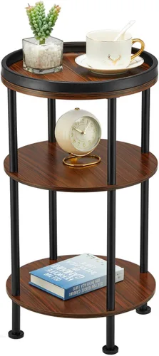 Vista 20 de Mesa auxiliar redonda pequeña con estación de carga para espacios pequeños, mesa decorativa de 3 niveles con puertos USB y tomas de corriente, mesa