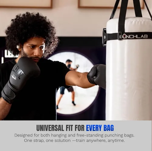 Vista 2 de Soporte de teléfono de boxeo para saco de boxeo – Soporte de correa para bolsa pesada con rastreador de perforación, se adapta a todas las bolsas