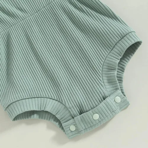 Vista 28 de Traje de verano para niña pequeña, de manga corta, acanalado, overol liso, pantalones cortos, ropa para recién nacidos