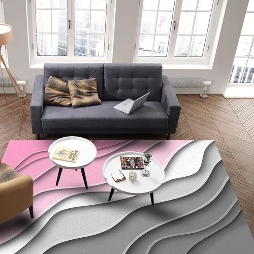 Vista 5 de Alfombra abstracta rosa y gris de San Valentín de 2 x 3 pies, alfombra estética geométrica moderna, antideslizante, rectangular, lavable