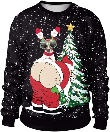 Vista 31 de Sudaderas de Navidad unisex con estampado 3D y cuello redondo, manga larga, suelta, suéter de Navidad